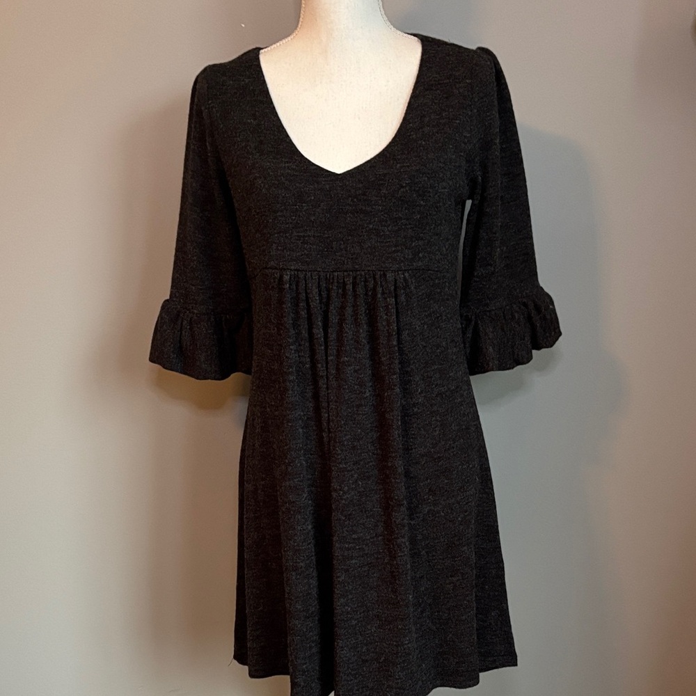 Black Ruffle Sleeve Sweater Dress - Picture 2 of 7